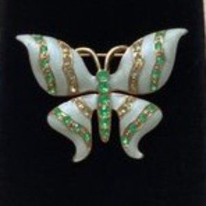 BUTTERFLY Enamel & Rhinestone Brooch or Pendant